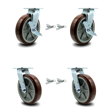 Service Caster Greenlee Caster Set - GMX Cart -2 Swivel Brake Bolt On Lock 2 Bolt On Lock - SCC GRE-SCC-30CS820-PPUR-TLB-BSL-2-BSL-2